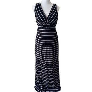 MOTHERHOOD Maternity Summer Striped Waist Tied Maxi‎ Dress Stretchy Comfort Sz M